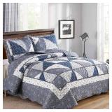 Full Queen Size Patchwork Quilt Set Grey Floral Reversible Quilted Bedspread Coverlet Set 3-Piece Lightweight Comforter Stitched Quilt Bedding Set Bed Sheet Set Cover Blanket with 2 Pillow Shams