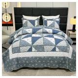 Full Queen Size Patchwork Quilt Set Grey Floral Reversible Quilted Bedspread Coverlet Set 3-Piece Lightweight Comforter Stitched Quilt Bedding Set Bed Sheet Set Cover Blanket with 2 Pillow Shams