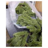 6FT Christmas Garland PARTY JOY Pine Garland with 9.8FT LED String Lights, Greenery Plant for Christmas Decorations Table Mantle Background Wall Room Outdoor Indoor Winter Decoration