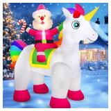 Koncifun 7.2 FT Christmas Inflatables Yard Decorations Outdoor Santa Claus Riding Unicorn Inflatables Decorations Built-in LED Lights, Christmas Blow Up for Outdoor, Yard, Roof, Lawn