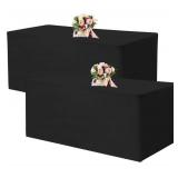 2 Pack Fitted Tablecloths 48 x 30 Inch, Rectangle Table Clothes for 4 Foot Tables, Washable Polyester Fabric Table Cover for Parties, Wedding, Banquet, Trade Show (Black, 4FT)