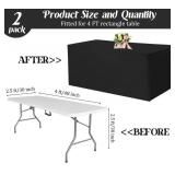 2 Pack Fitted Tablecloths 48 x 30 Inch, Rectangle Table Clothes for 4 Foot Tables, Washable Polyester Fabric Table Cover for Parties, Wedding, Banquet, Trade Show (Black, 4FT)