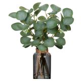 Briful Artificial Eucalyptus Stems in Black Glass Vase with Faux Water, 14 Fake Plant Eucalyptus Leaves for Home Office Farmhouse Wedding Centerpiece Decor