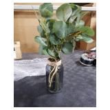 Briful Artificial Eucalyptus Stems in Black Glass Vase with Faux Water, 14 Fake Plant Eucalyptus Leaves for Home Office Farmhouse Wedding Centerpiece Decor
