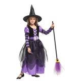 Narecte Halloween Witch Costume for Girls - Purple, Size S SMALL HOLE IN THE HAT