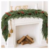 Bribay 6FT Norfolk Pine Garland Christmas Artificial Greenery with Red Berries Cones, Pine Tree Decor for Mantel Fireplace Stair Rail Doorway Table, Indoor Outdoor Winter Christmas Decorations