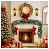 Bribay 6FT Norfolk Pine Garland Christmas Artificial Greenery with Red Berries Cones, Pine Tree Decor for Mantel Fireplace Stair Rail Doorway Table, Indoor Outdoor Winter Christmas Decorations