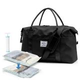 Large Gym Bag for Women Carry on Duffel 18 x 14 x 8 inches Spirit Airlines Travel Essentials Bag Weekender Space Saver Clothes Vacuum Storage Bags with hand pump,Duffle Hospital Luggage backpack Black