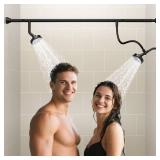 NTPN Dual Shower Head for Couples, High Pressure Double Shower Heads for Two People Rod, Two Showerhead System Fit 2 Person, Birthday Gifts for Women Men, Spa-Like (Black) Segmented Design