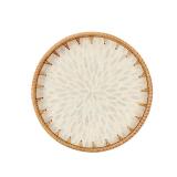 Kmelep Round Rattan Tray with Mother of Pearl Inlay, Rattan Serving Tray with Wooden Base, Decorative Wicker Basket for Table Decor, Storage and Display of Coffee Bread Food Fruit (Leaf 2)