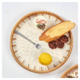 Kmelep Round Rattan Tray with Mother of Pearl Inlay, Rattan Serving Tray with Wooden Base, Decorative Wicker Basket for Table Decor, Storage and Display of Coffee Bread Food Fruit (Leaf 2)