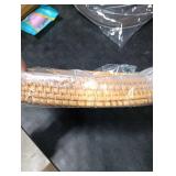 Kmelep Round Rattan Tray with Mother of Pearl Inlay, Rattan Serving Tray with Wooden Base, Decorative Wicker Basket for Table Decor, Storage and Display of Coffee Bread Food Fruit (Leaf 2)