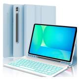 Keyboard Case for Samsung Galaxy Tab S10 FE / S10 Lite 10.9 Inches, S7/ S8/ S9/ S9 FE 11 Smart Backlit Case Keyboard with Pen Holder (Sky Blue)