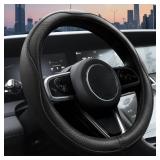 Ouzorp Car Steering Wheel Cover, Microfiber Leather Steering Wheel Covers with Anti-Slip Lining, Universal 14.5-15 inchs Black