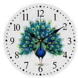 CHGCRAFT Peacock Wall Clock Non-Ticking Clock Round Decorative Wall Clocks Printed Clocks for Home Living Room Bedroom Home Office Decoration