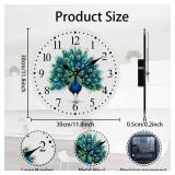 CHGCRAFT Peacock Wall Clock Non-Ticking Clock Round Decorative Wall Clocks Printed Clocks for Home Living Room Bedroom Home Office Decoration