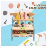 ROBUD Mini Wooden Play Tool Workbench Set for Kids Toddlers - Montessori Toys for 3 4 5 Years Old Boys Girls
