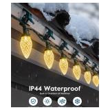 C9 LED Christmas Lights Outdoor with 100 Spring Clips, 65FT 100 LED C9 String Lights Waterproof Connectable for Outside Roofline Patio House Yard Windows Garden Christmas Decorations, Warm White