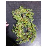 2 Pcs 9 Inch Christmas Wreaths for Kitchen Cabinet Artificial Cedar Pine Hanging Wreath with Red Berries Pine Needles for Front Door Xmas Swag Wreaths for Christmas Winter Farmhouse Home Decorations