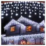 810LED 82ft Christmas Lights, 180Drops 12 Modes Cool White Christmas String Lights Outdoor Dimmable, Waterproof Christmas Decoration Fairy Lights with Timer for Indoor Eaves Party Patio Window Fence