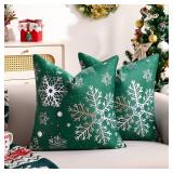 18 X 18 Pillow Covers Christmas Decorative Pillows For Couch Decorative Winter Couch Pillow Cases Set of 2 Soft Green Cushion Covers Square Pillows Covers for Couch Bedroom Living Room Decor