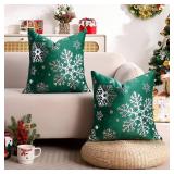 18 X 18 Pillow Covers Christmas Decorative Pillows For Couch Decorative Winter Couch Pillow Cases Set of 2 Soft Green Cushion Covers Square Pillows Covers for Couch Bedroom Living Room Decor