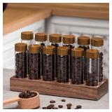 TREELF Coffee Bean Storage,Coffee Storage Container with Walnut Solid Wood Base,Coffee Bean Container,12 Tubes Single Dose with Wooden Holder(Type 2)