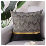 Gujiahone Throw Pillow Covers Set of 2 Black Gold Leather Striped Patchwork Jacquard Cushion Case Luxury Modern Square Decorative Cushion Covers for Sofa Couch Bed Home Decoration 18x18 Inch