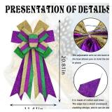 Mardi Gras Wreath Bows Mardi Gras Decor Bow Purple Green Glitter Srips Burlap Bows for Wreaths, Mardi Gras Ribbon Tree Topper Bows for Mardi Gras Home Indoor Outdoor Decoration Wreath Ornament Supply