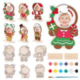 CJiangpo 24 Sets Christmas Picture Frame Ornament, Gingerbread Man Wood Christmas Crafts for Kids, DIY Xmas Craft Color Your Own Photo Frame Tabletop Decor for Classroom Activities Holiday Party Gifts