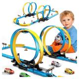 LILYBUDS Toy Car Race Track Set for Boys Kids Age 3-5 4-7, Race Tracks with 4 Crash Zones and 1:64 Scale High-Speed Slot Cars, Christmas Halloween Birthday Gifts Toys for Toddlers Boys 4-8 8-12 Years