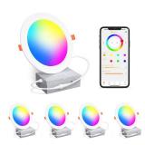 Smart Recessed Lighting 4 Inch RGBCW Color Changing 12W LED Recessed Ceiling Light with Junction Box,2700 K-6000K,1080LM Canless Downlight Compatible with Alexa,Dimmable by Bluetooth Control (4 Pack)