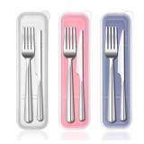 Tyqour 3PCS Portable Flatware Box Plastic, Simple Travel Tableware Storage Case, Reusable Utensil Container for Lunch Box for Cutlery Kit Pink, Blue,Transparent