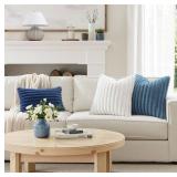 MIULEE Faux Fur Decorative Throw Pillow Covers 18x18 Inch Set of 2, Coastal Modern Art Spring Home Decor Soft Plush Couch Pillows Cozy Fluffy Cushion Covers for Sofa Bed Grey Blue