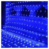 Net Mesh String Lights Waterproof, 200 Light Bubbles, 8 Lighting Modes, for Indoor Outdoor, Curtain, Christmas Tree, Bush, Party, Wedding, Fairy, Wall Decoration (9.8 ft x 6.6 ft, Blue)