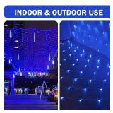 Net Mesh String Lights Waterproof, 200 Light Bubbles, 8 Lighting Modes, for Indoor Outdoor, Curtain, Christmas Tree, Bush, Party, Wedding, Fairy, Wall Decoration (9.8 ft x 6.6 ft, Blue)