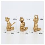 Suoedd Gold Frog Figurines Yoga Decor 3.7In Set of 3 Frog Yoga Statues for Modern Living Room Desk Table Home Office Bookshelf Shelves Sculptures Decor,Gifts for Mom Women