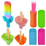 AIERSA 8pcs Popsicle Holders and Ice Pop Sleeves Set for kids No Drip, Silicone Popsicle Holder with Straw and Reusable Neopreneee Freeze Popsicle Sleeves for Toddlers Mess Free, No Freezing Hands
