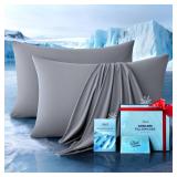 Ultra-Chill Cooling Pillowcase Set of 2 for Hot Sleepers, Softer Than Silk Pillow Cases for Protecting Hair & Skin, Breathable Bed Pillow Covers w/ Zipper, Gifts for Women & Men (Light Gray, Standard)