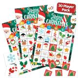 Joyousa Christmas Bingo Game for Kids, Large Groups - 30 Players - Christmas Games for Family Party - Reusable Christmas Bingo for Kids Christmas Party Games - Christmas Gifts for Grandkids