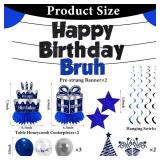 Kuxriox 12Pcs Birthday Decorations for Boys Men, Blue Sliver Happy Birthday Banner, Happy Birthday Bruh Balloons Centerpieces Swirls Party Supplies, Bday Banner Ceiling Table Topper Sign