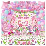 KimaruLZ Girl Dinosaur Party Decorations for 2 Year Old Girl, 134 Pcs Two Rex Pink Dinosaur Dino Birthday Party Supplies for Girls - Backdrop, Toppers, Tablecloth, Centerpieces, Banner, Crown, Poster