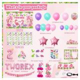 KimaruLZ Girl Dinosaur Party Decorations for 2 Year Old Girl, 134 Pcs Two Rex Pink Dinosaur Dino Birthday Party Supplies for Girls - Backdrop, Toppers, Tablecloth, Centerpieces, Banner, Crown, Poster