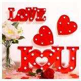 6 Pieces I Love You Light up Sign LED Valentines Day Decor Love Letters Heart Marquee Sign Battery Powered Red Rose Petals Wedding Flower Decoration for Anniversary Engagement Proposal Party Favor - R