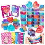 EZIGO 30 PCS Valentine Party Favors for Kids Heart Shaped Glitter Slime Kit with Valentines Cards, Stress Relief Fidget Toys, School Game Prizes, Classroom Exchange Gifts for Boys Girls - Retail: $20