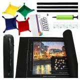 Portable Puzzle Mat Roll Up - with 9 Glue Sheets, Sorting Trays, Hand Pump, Inflatable Tube, and Storage Bag - Perfect for Kids and Adults (Black, 1500pcs) - Retail: $16