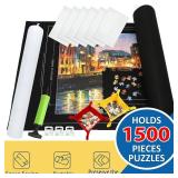 Portable Puzzle Mat Roll Up - with 9 Glue Sheets, Sorting Trays, Hand Pump, Inflatable Tube, and Storage Bag - Perfect for Kids and Adults (Black, 1500pcs) - Retail: $16