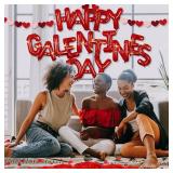 GERMISHUYS Galentines Day Party Decorations, Happy Galentines Day Balloons, Red Pink Heart Banner, 1000 Pack of Red Rose Petals, Lighted Galentines Day Balloons Banner for Galentines Day Decorations