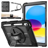 BMOUO Case for iPad (A16) 11th Generation 11" 2025/iPad 10th Generation 10.9 inch 2022, 360 Rotating Stand & Pencil Holder & Hand & Shoulder Strap Shockproof iPad 11th/10th Generation Case, Black - Re