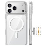 TORRAS Stronger Magnetic Shockproof for iPhone 17 Pro Case, Compatible with MagSafe, Military-Grade Drop Protection, Camera Control, DIY Button, Slim Clear Phone Case for iPhone 17 Pro, Clear - Retail